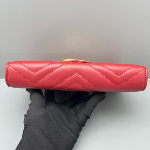 Gucci Matelasse GG Marmont Chain Wallet Calfskin Red
