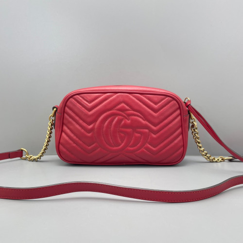 Gucci Matelasse Small GG Marmont Chain Shoulder Bag Calfskin Red