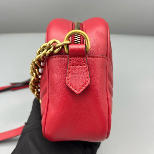 Gucci Matelasse Small GG Marmont Chain Shoulder Bag Calfskin Red