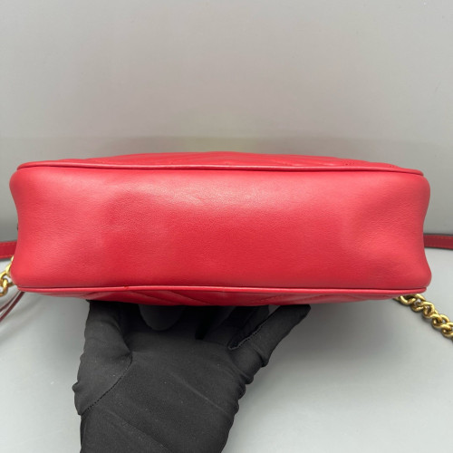 Gucci Matelasse Small GG Marmont Chain Shoulder Bag Calfskin Red