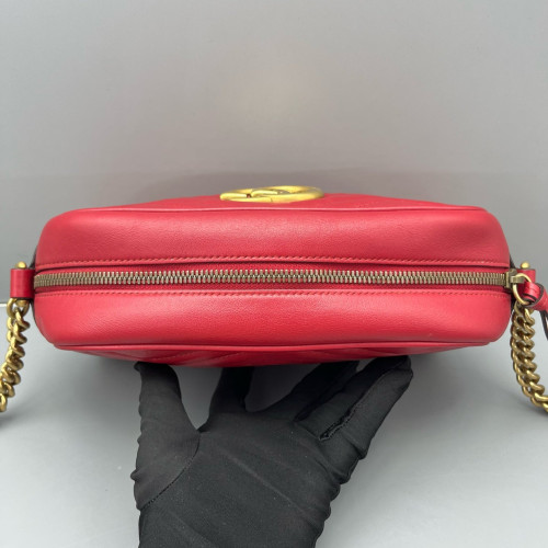 Gucci Matelasse Small GG Marmont Chain Shoulder Bag Calfskin Red