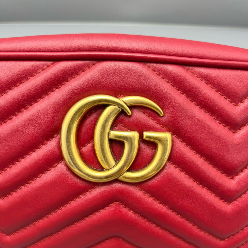 Gucci Matelasse Small GG Marmont Chain Shoulder Bag Calfskin Red