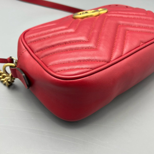 Gucci Matelasse Small GG Marmont Chain Shoulder Bag Calfskin Red