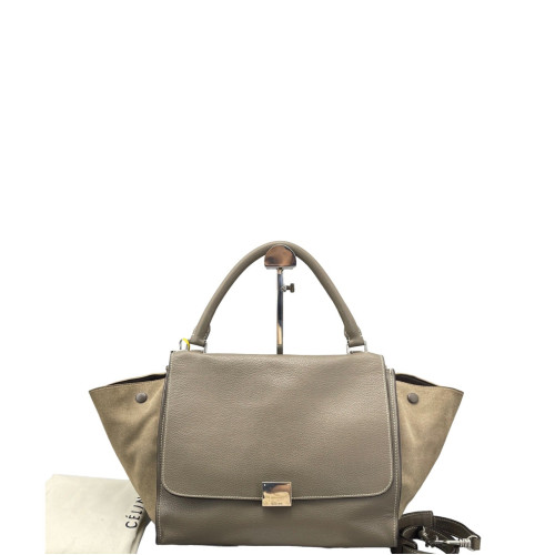 Celine Medium Trapeze Calfskin Suede Grey Natural Tan Celine Medium Trapeze Calfskin Suede Grey Natural Tan