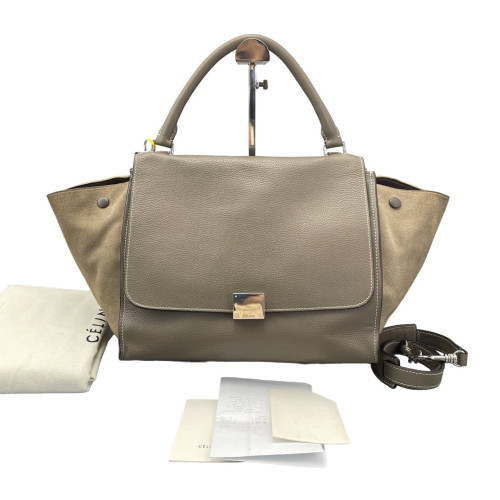 Celine Medium Trapeze Calfskin Suede Grey Natural Tan Celine Medium Trapeze Calfskin Suede Grey Natural Tan