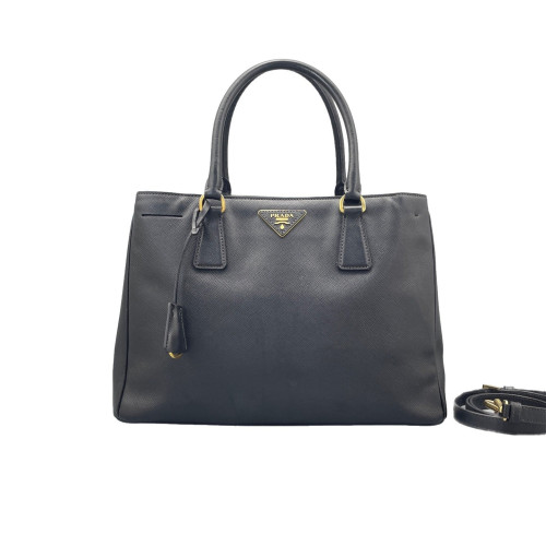 Prada Medium Galleria Double Zip Tote Saffiano Calfskin Black