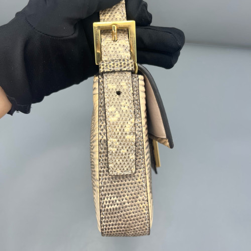 Fendi Medium Baguette Lizard Beige Brown
