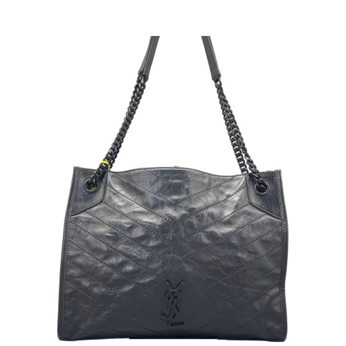 Yves Saint Laurent Medium Niki Shopping Tote Pull Up Leather Black Yves Saint Laurent Medium Niki Shopping Tote Pull Up Leather Black