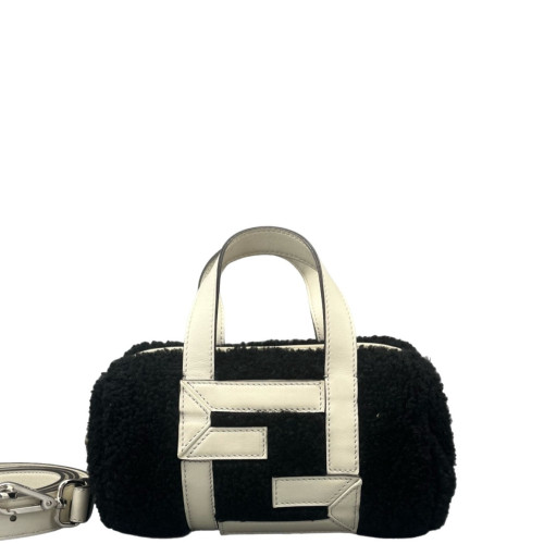 Fendi Bowling Bag Goat Hair White Black
