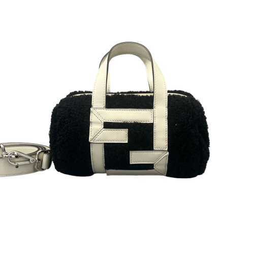 Fendi Bowling Bag Goat Hair White Black