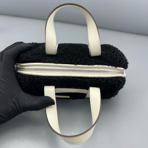 Fendi Bowling Bag Goat Hair White Black