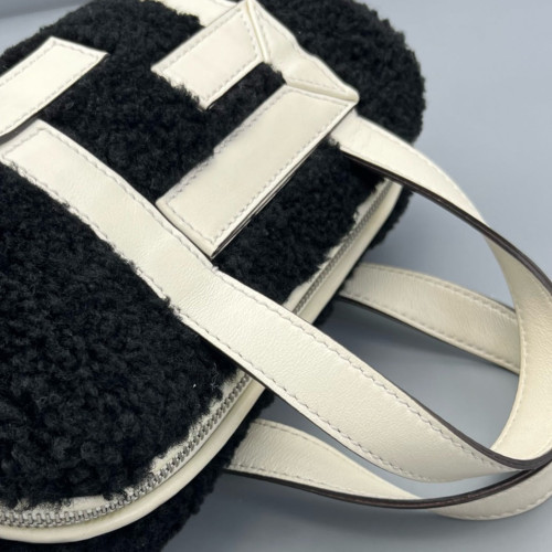 Fendi Bowling Bag Goat Hair White Black