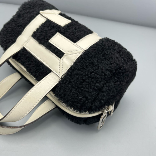 Fendi Bowling Bag Goat Hair White Black