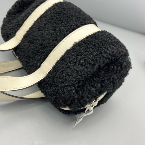 Fendi Bowling Bag Goat Hair White Black