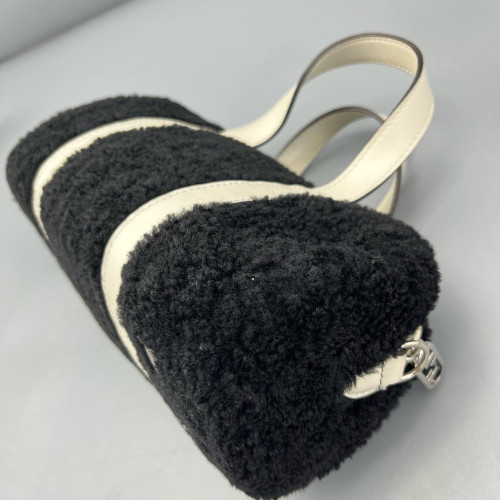 Fendi Bowling Bag Goat Hair White Black