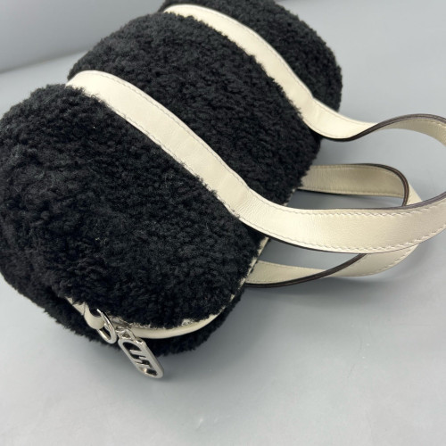 Fendi Bowling Bag Goat Hair White Black