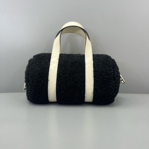 Fendi Bowling Bag Goat Hair White Black