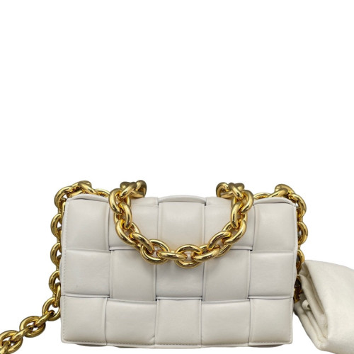 Bottega Veneta Small Padded Cassette Crossbody Bag Lambskin Intrecciato White