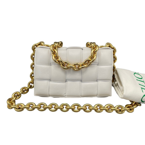 Bottega Veneta Small Padded Cassette Crossbody Bag Lambskin Intrecciato White