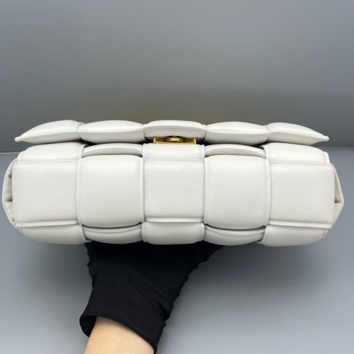 Bottega Veneta Small Padded Cassette Crossbody Bag Lambskin Intrecciato White