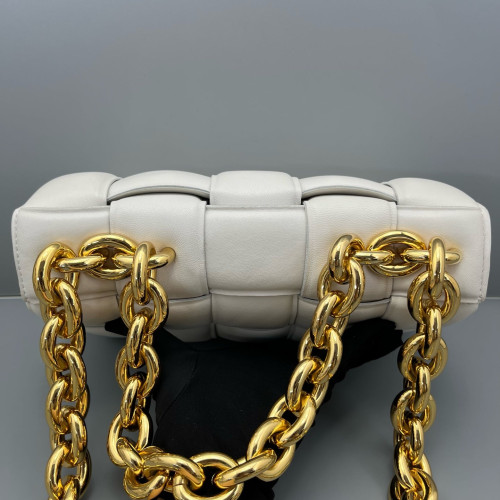 Bottega Veneta Small Padded Cassette Crossbody Bag Lambskin Intrecciato White