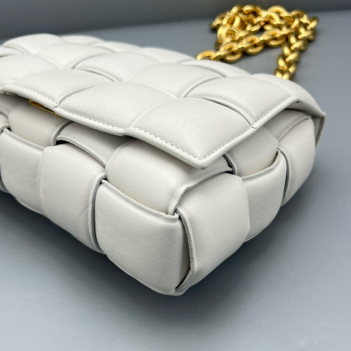 Bottega Veneta Small Padded Cassette Crossbody Bag Lambskin Intrecciato White