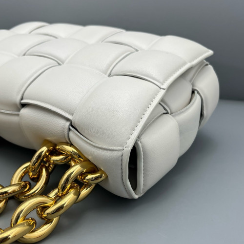 Bottega Veneta Small Padded Cassette Crossbody Bag Lambskin Intrecciato White