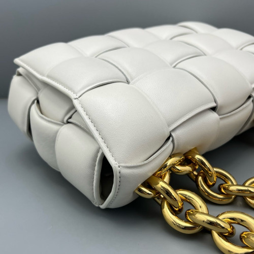 Bottega Veneta Small Padded Cassette Crossbody Bag Lambskin Intrecciato White