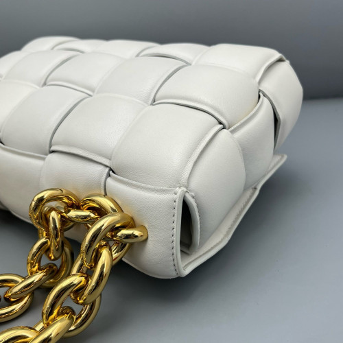 Bottega Veneta Small Padded Cassette Crossbody Bag Lambskin Intrecciato White