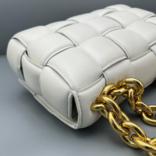 Bottega Veneta Small Padded Cassette Crossbody Bag Lambskin Intrecciato White