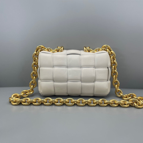 Bottega Veneta Small Padded Cassette Crossbody Bag Lambskin Intrecciato White