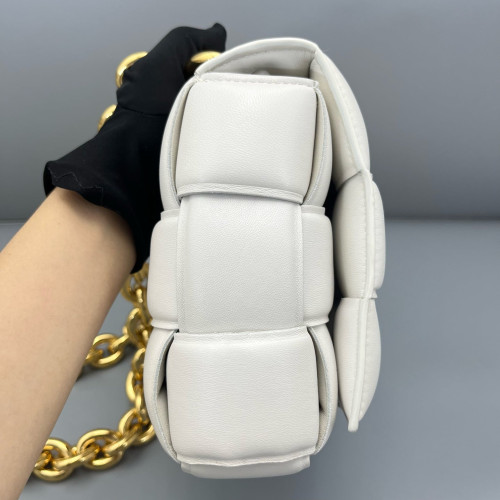 Bottega Veneta Small Padded Cassette Crossbody Bag Lambskin Intrecciato White
