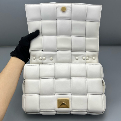 Bottega Veneta Small Padded Cassette Crossbody Bag Lambskin Intrecciato White