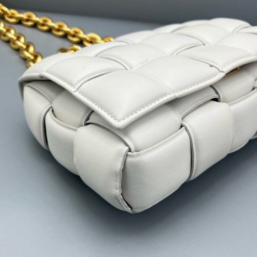 Bottega Veneta Small Padded Cassette Crossbody Bag Lambskin Intrecciato White