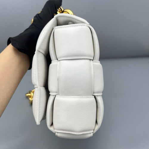 Bottega Veneta Small Padded Cassette Crossbody Bag Lambskin Intrecciato White