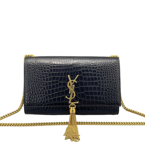 Yves Saint Laurent Medium Kate Crossbody Bag Calfskin Crocodile Embossed Black