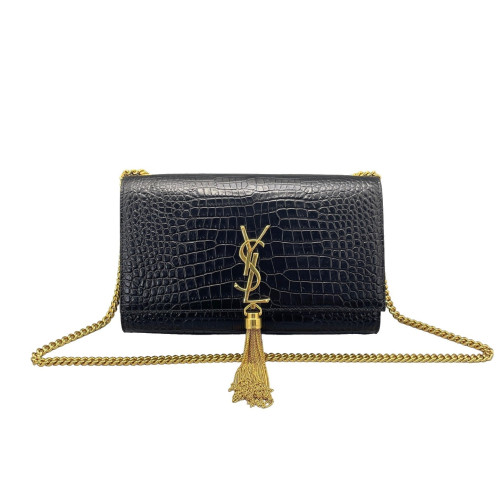 Yves Saint Laurent Medium Kate Crossbody Bag Calfskin Crocodile Embossed Black