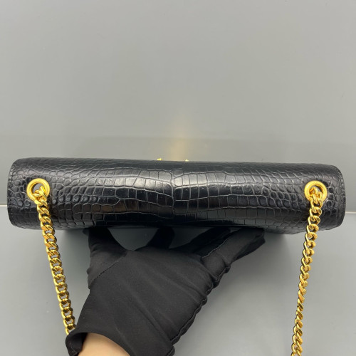 Yves Saint Laurent Medium Kate Crossbody Bag Calfskin Crocodile Embossed Black
