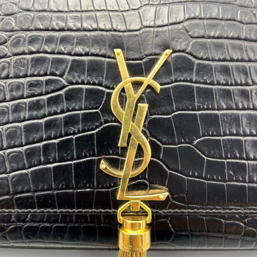Yves Saint Laurent Medium Kate Crossbody Bag Calfskin Crocodile Embossed Black