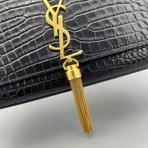 Yves Saint Laurent Medium Kate Crossbody Bag Calfskin Crocodile Embossed Black
