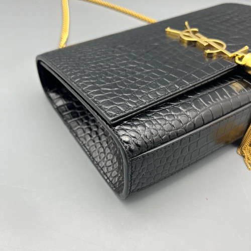 Yves Saint Laurent Medium Kate Crossbody Bag Calfskin Crocodile Embossed Black
