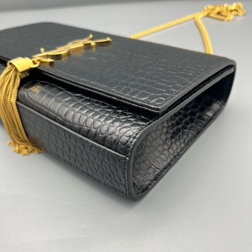 Yves Saint Laurent Medium Kate Crossbody Bag Calfskin Crocodile Embossed Black