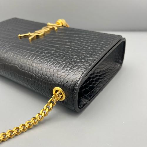 Yves Saint Laurent Medium Kate Crossbody Bag Calfskin Crocodile Embossed Black