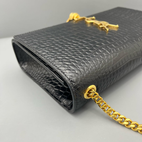 Yves Saint Laurent Medium Kate Crossbody Bag Calfskin Crocodile Embossed Black