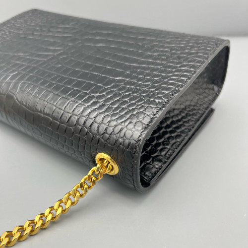 Yves Saint Laurent Medium Kate Crossbody Bag Calfskin Crocodile Embossed Black