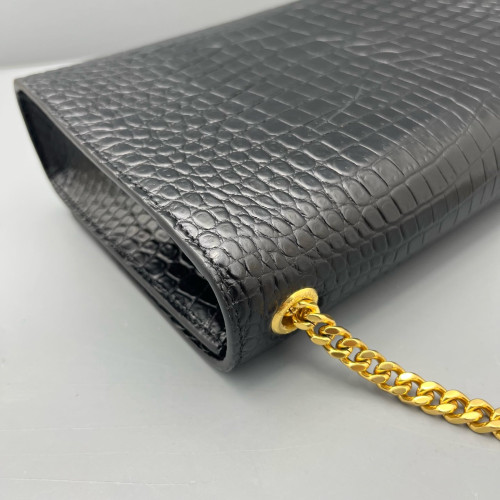 Yves Saint Laurent Medium Kate Crossbody Bag Calfskin Crocodile Embossed Black