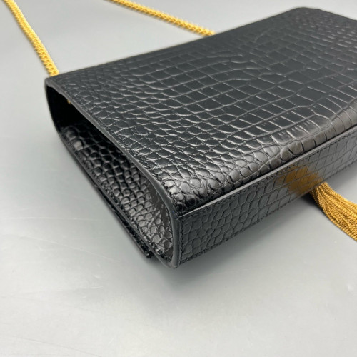 Yves Saint Laurent Medium Kate Crossbody Bag Calfskin Crocodile Embossed Black