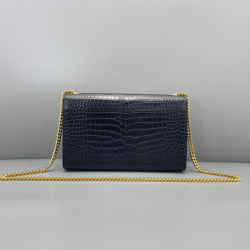 Yves Saint Laurent Medium Kate Crossbody Bag Calfskin Crocodile Embossed Black