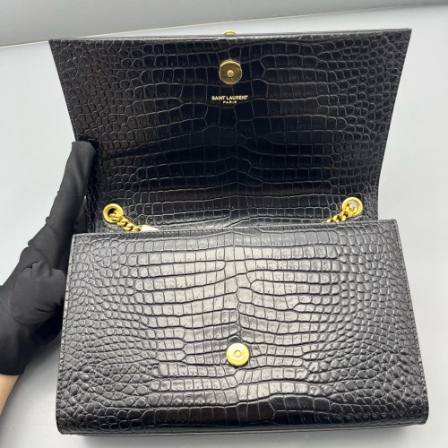 Yves Saint Laurent Medium Kate Crossbody Bag Calfskin Crocodile Embossed Black