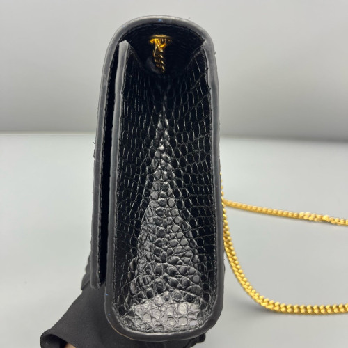 Yves Saint Laurent Medium Kate Crossbody Bag Calfskin Crocodile Embossed Black